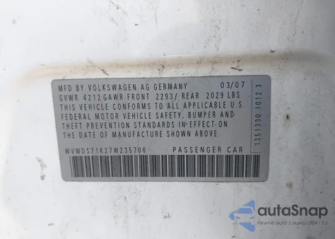 2007 Volkswagen Rabbit 4-Door из США, поврежденный, VIN WVWDS71K27W235706